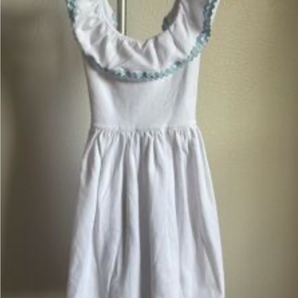 Edgehill Collection White Dress with Blue Trim